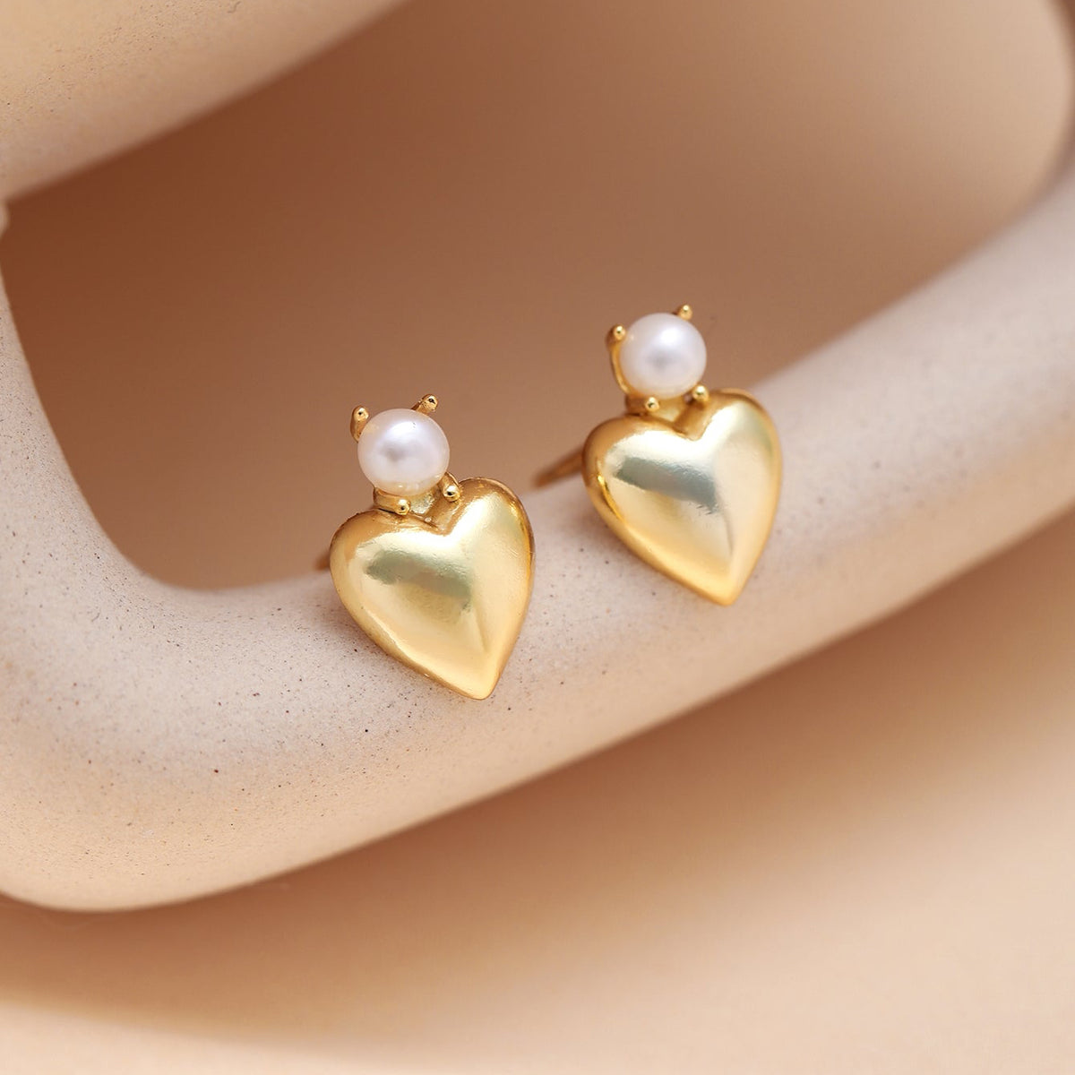 Pearl Heart Stud Earrings - 925 Sterling Silver