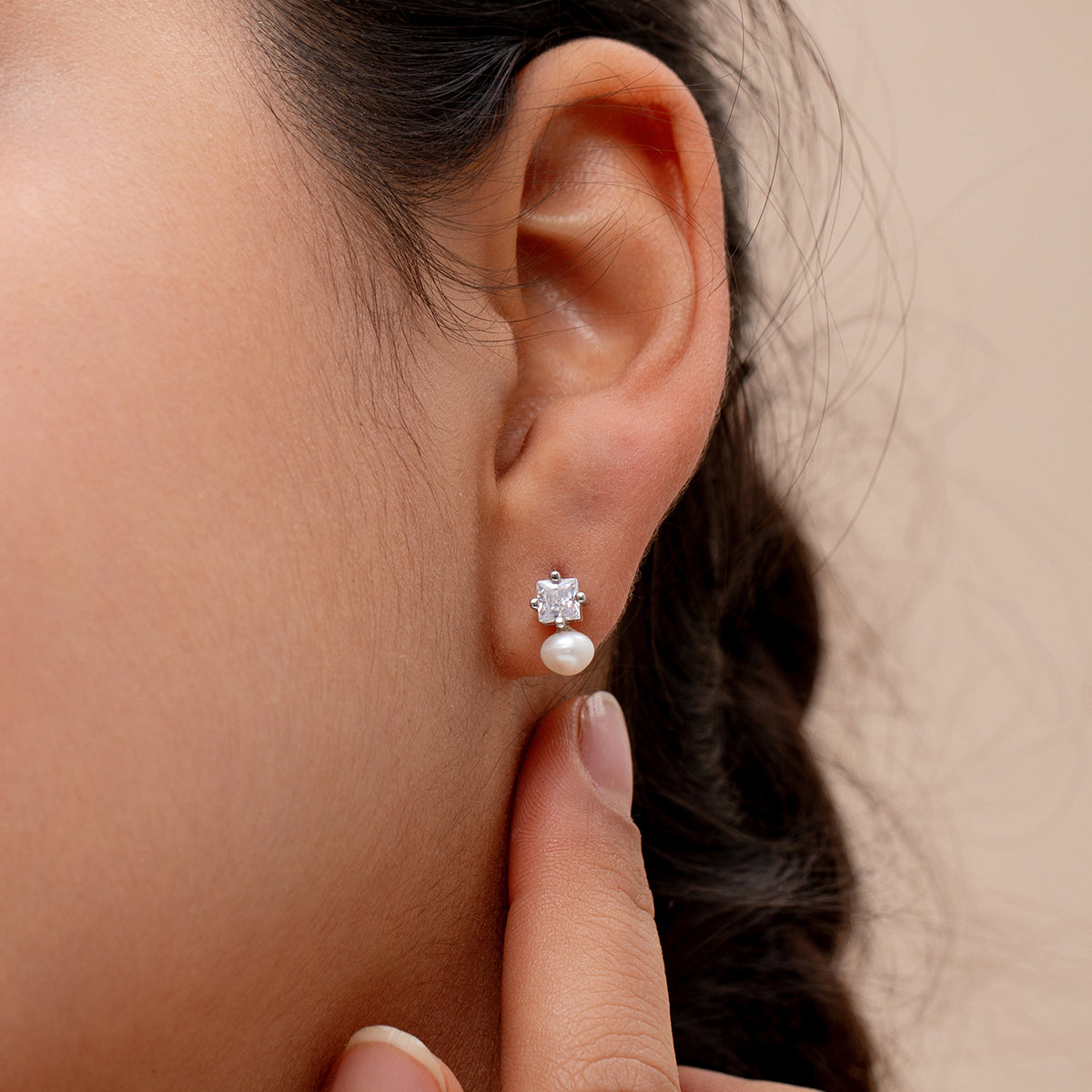 Freshwater Pearl & CZ Stud Earrings – 925 Sterling Silver