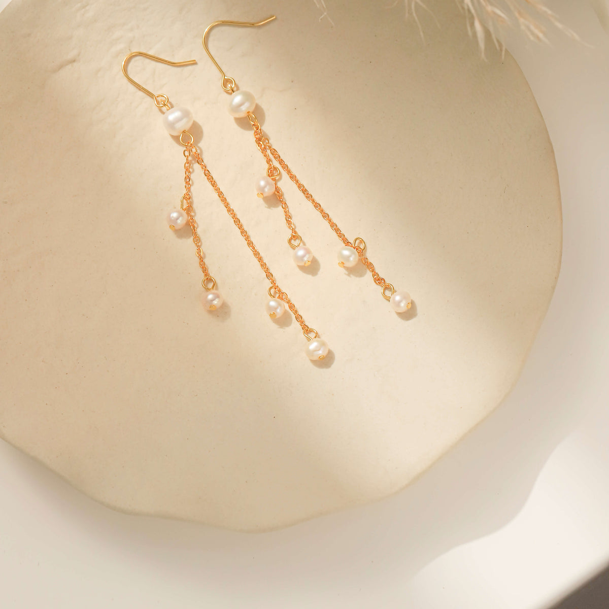 Pearl Tassel Drop Earrings – 18K Gold