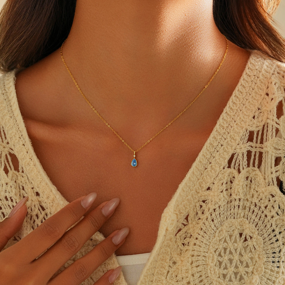 Teardrop Blue Topaz CZ Necklace – December Birthstone