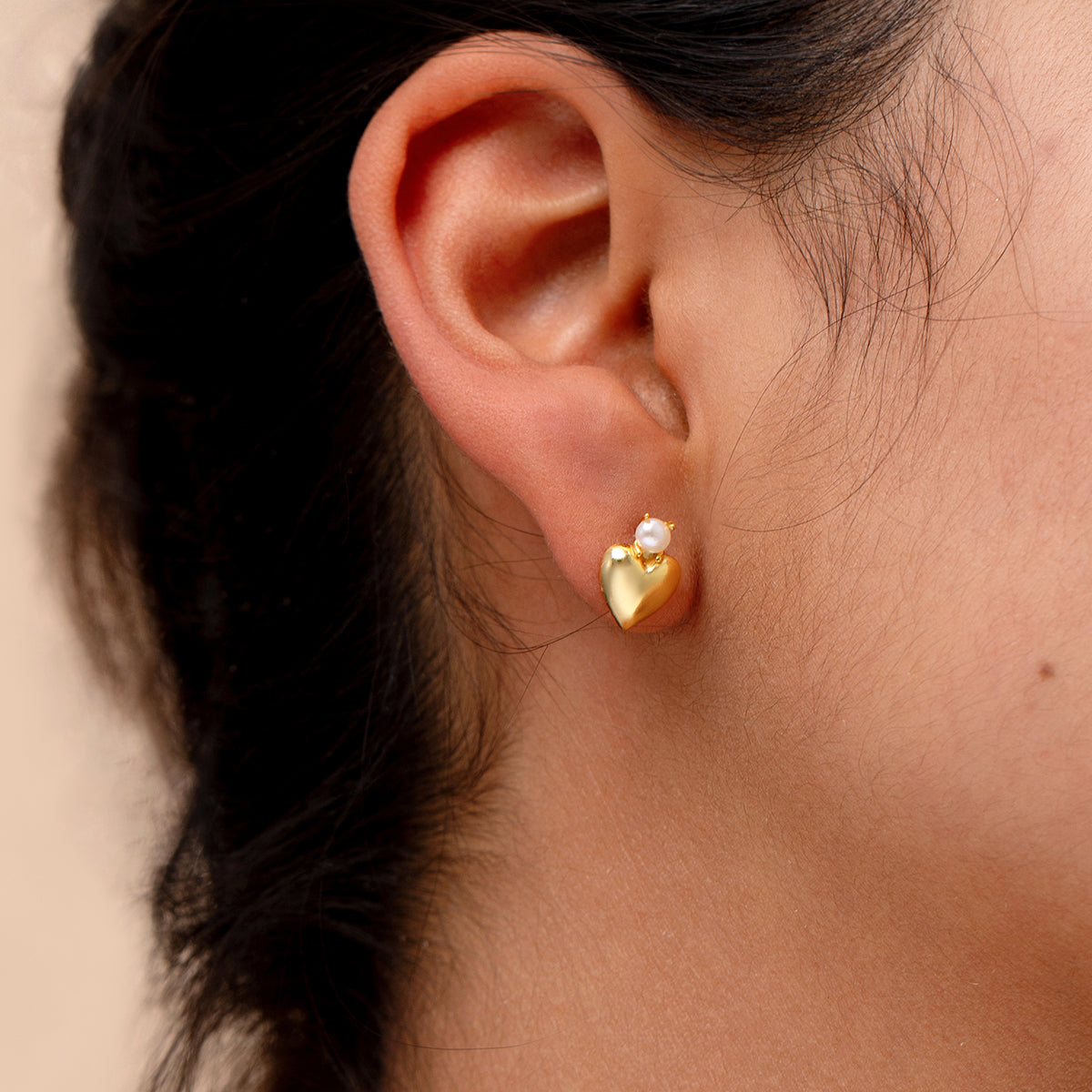 Pearl Heart Stud Earrings - 925 Sterling Silver