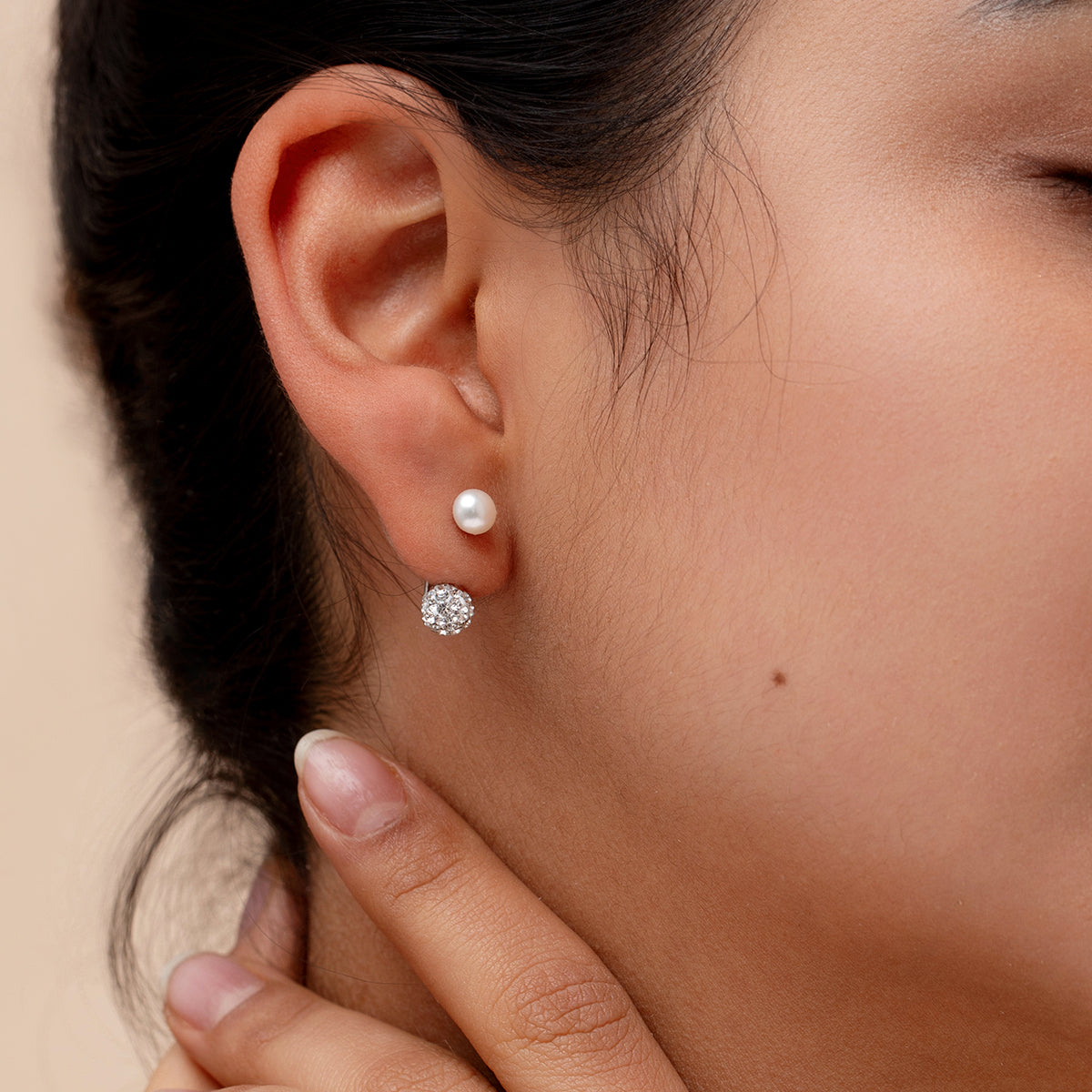 CZ & Pearl 2-in-1 Stud Earrings – 925 Sterling Silver