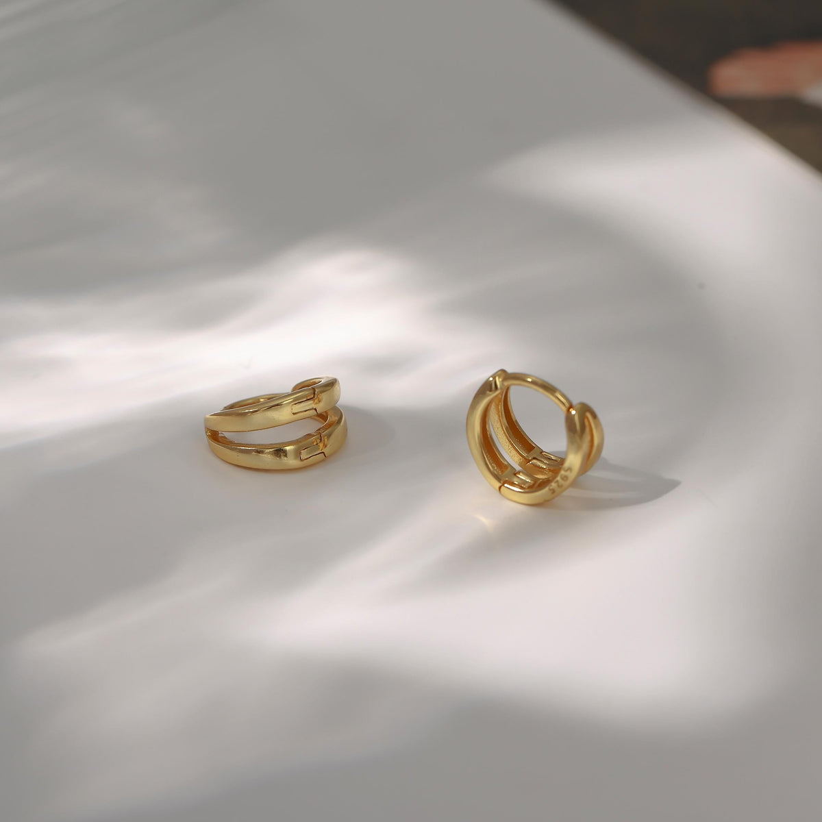 solid 925 with gold plated tiny hoop earrings, jewellery for everyday wear