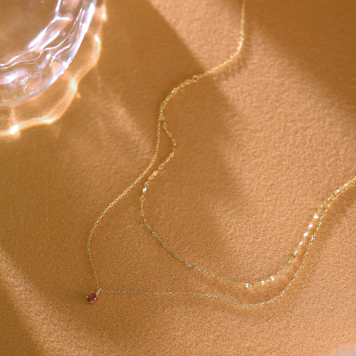 Double Layer Ruby CZ Necklace  – July Birthstone
