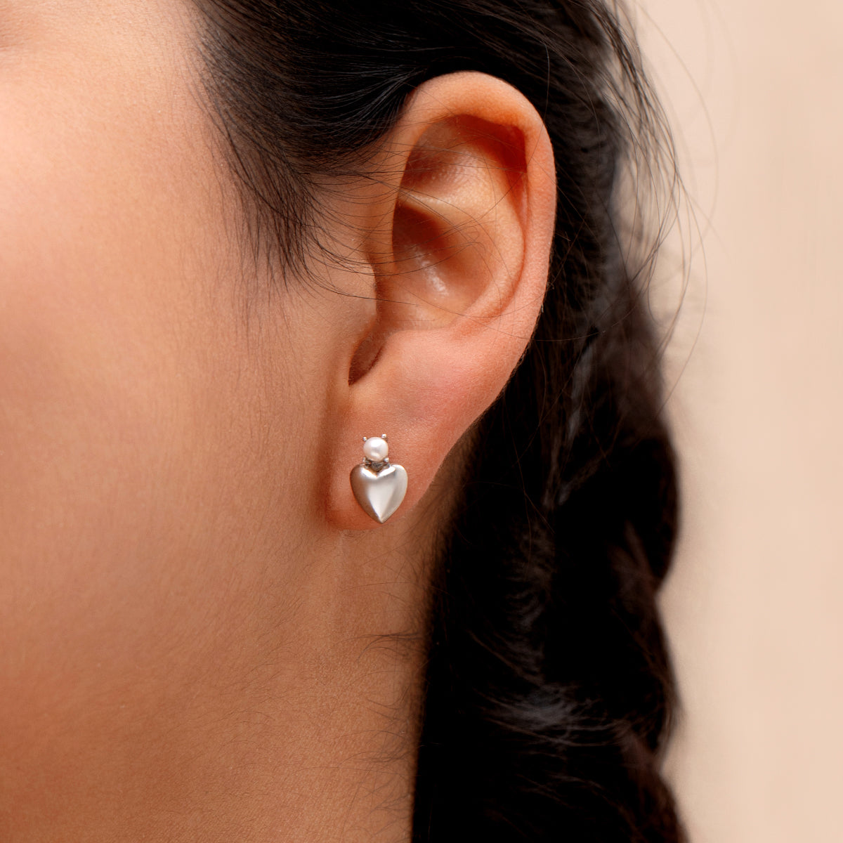Pearl Heart Stud Earrings - 925 Sterling Silver
