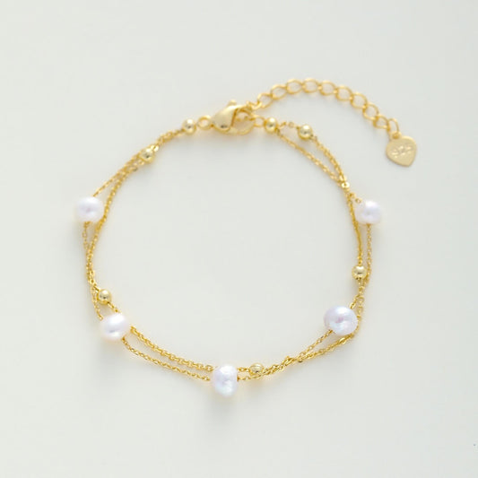 Double-layer freshwater pearl bracelet with 18K gold finish