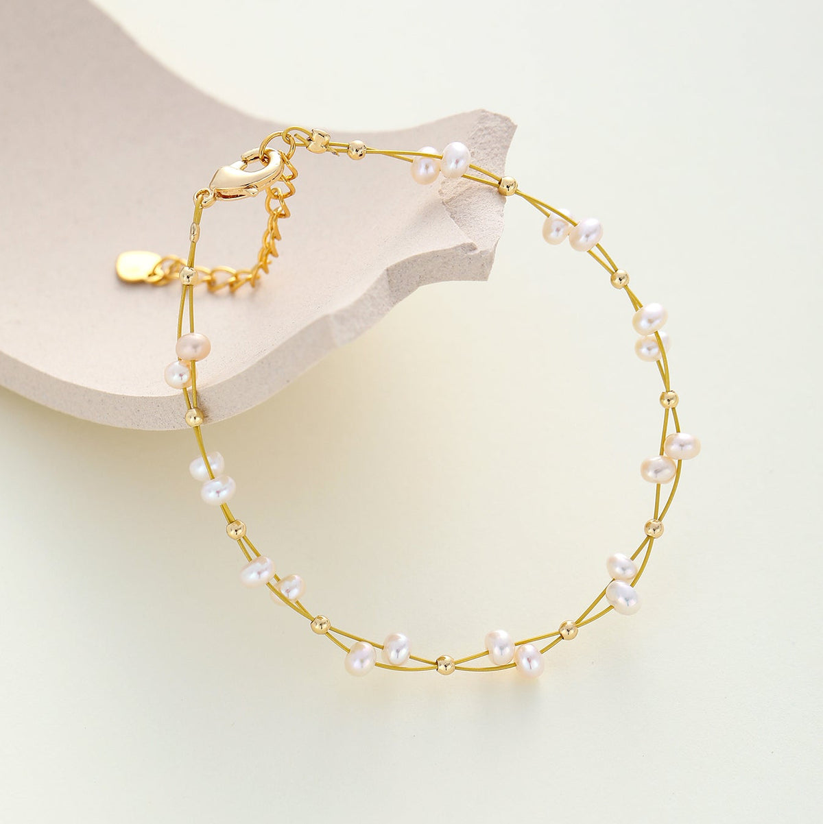A dainty gold wreath bracelet freshwater pearls, minimalist bridal bracelet 
