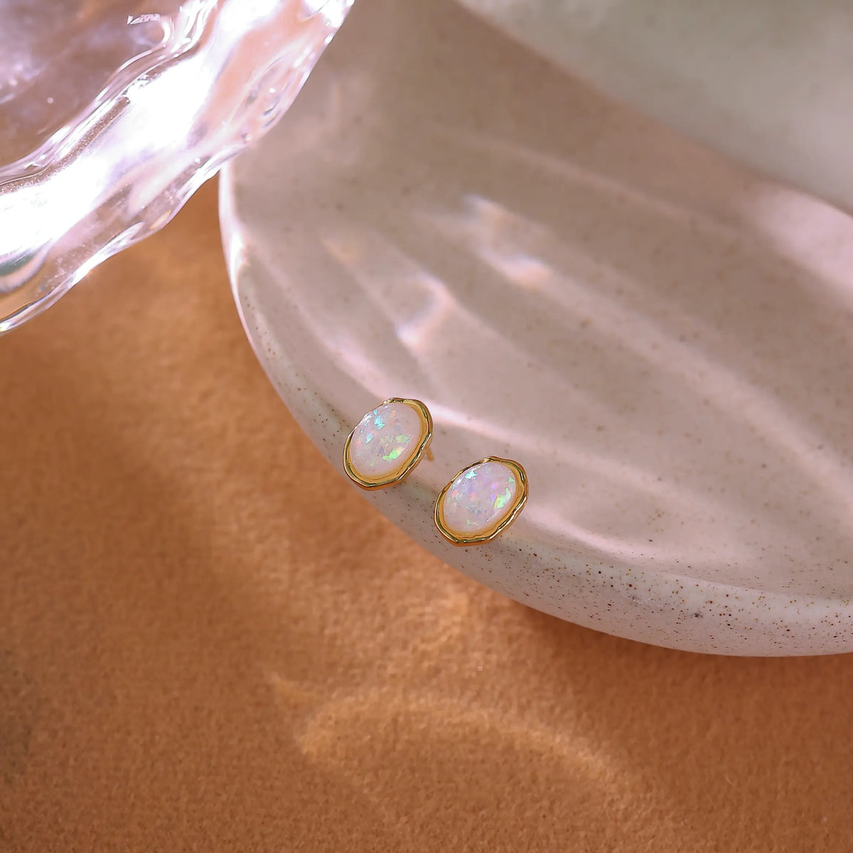 Oval White Opal Stud Earrings – October Birthstone