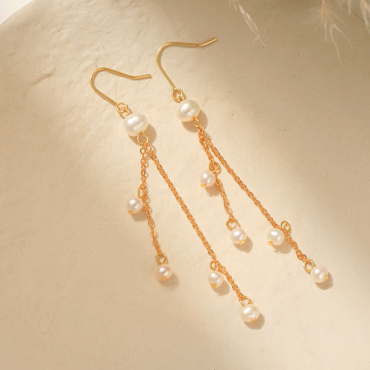 bridal pearl tassel long dangle earrings with ear hook 