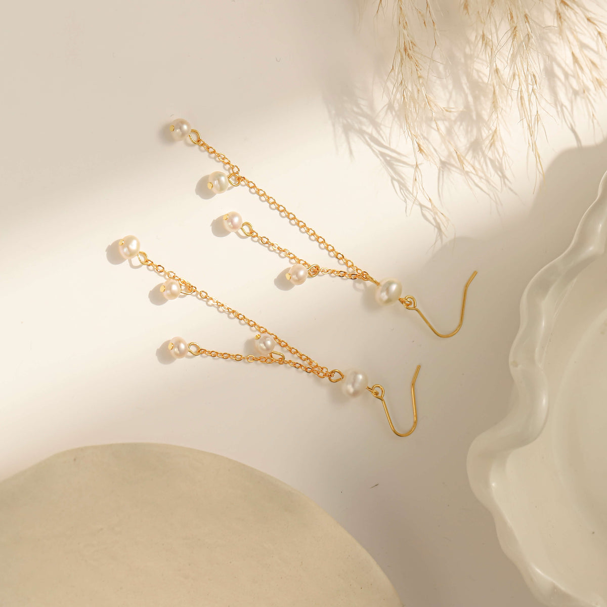 Pearl Tassel Drop Earrings – 18K Gold