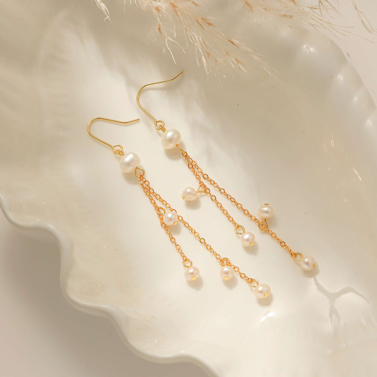 Pearl Tassel Drop Earrings – 18K Gold