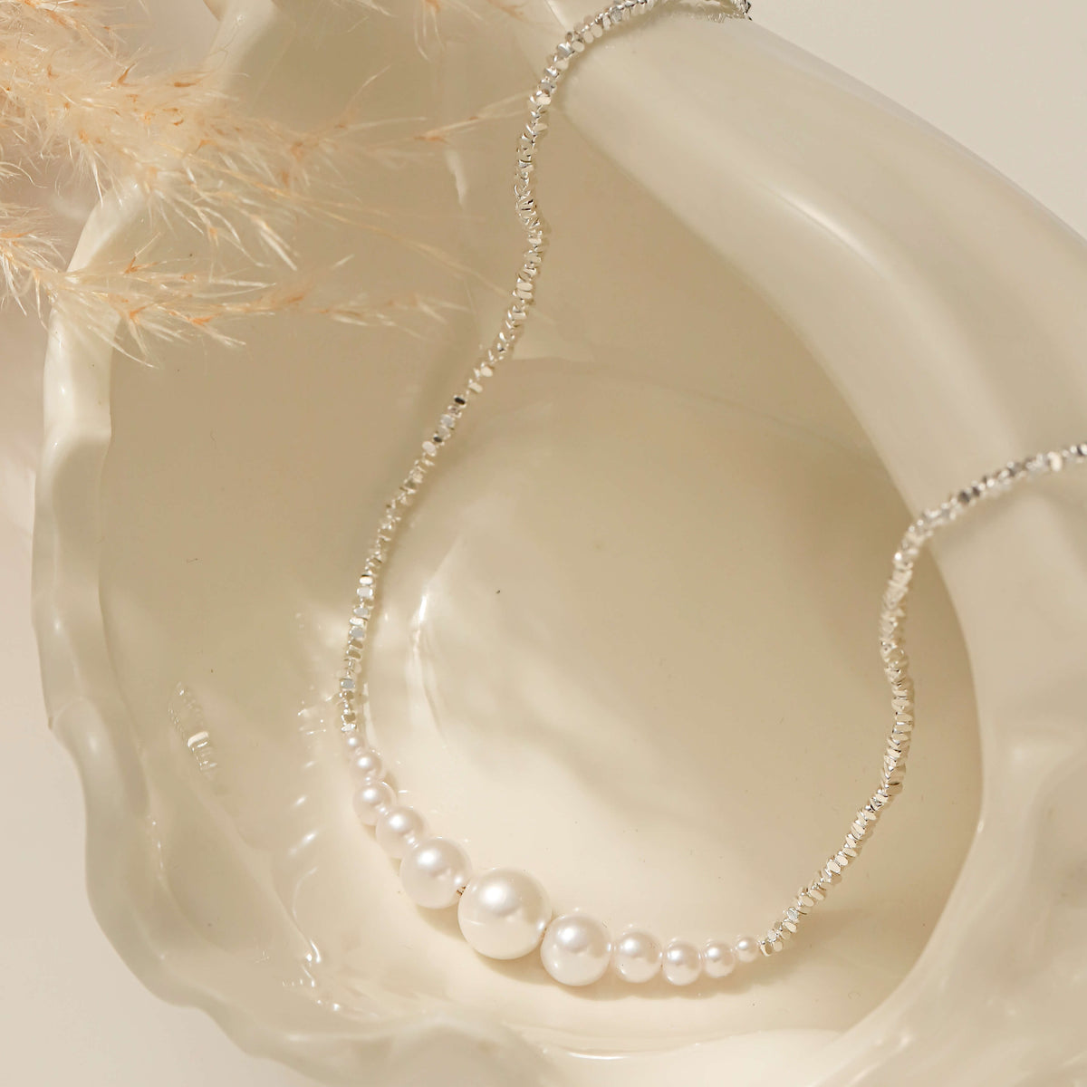 Pearl Bead Necklace – Silver