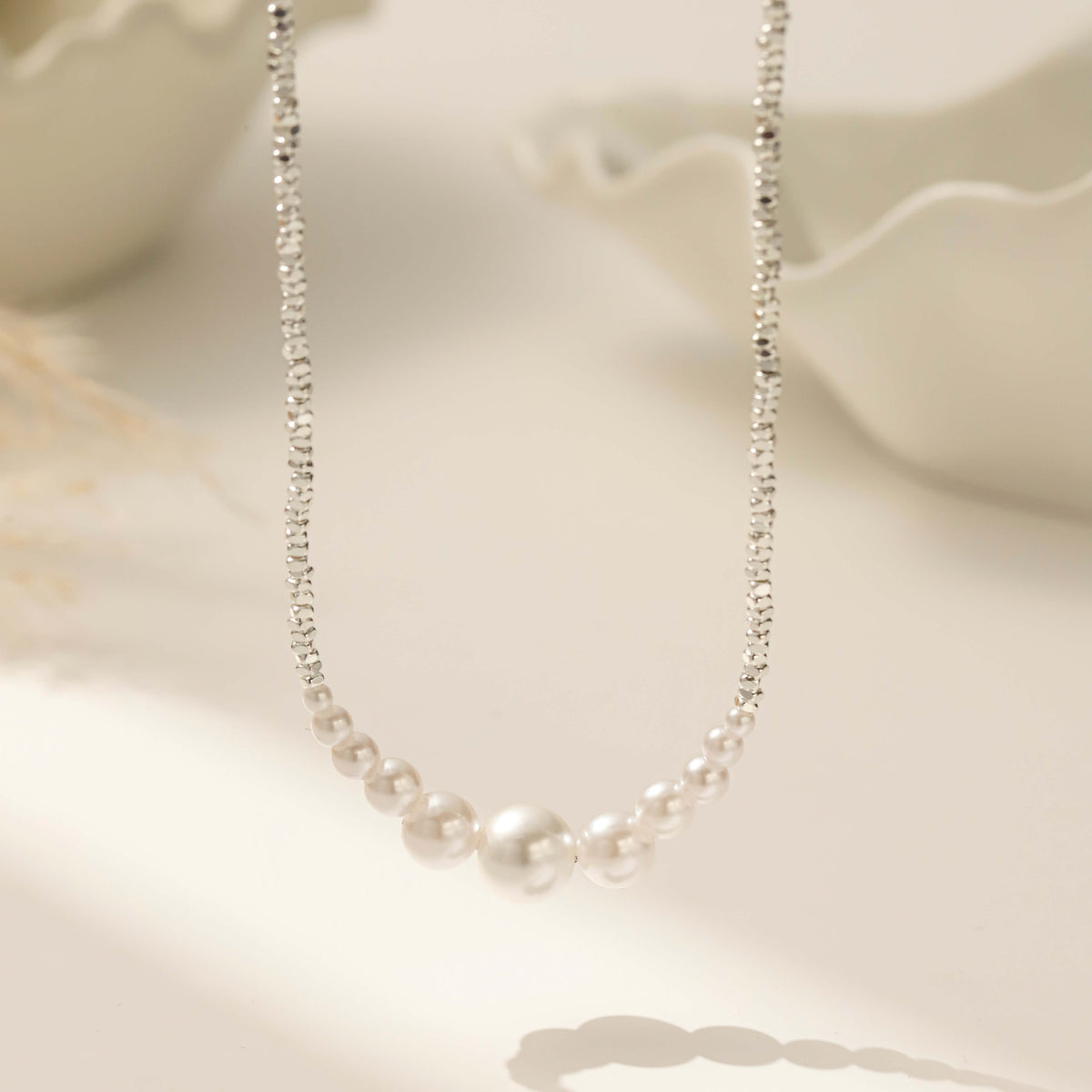 Pearl Bead Necklace – Silver