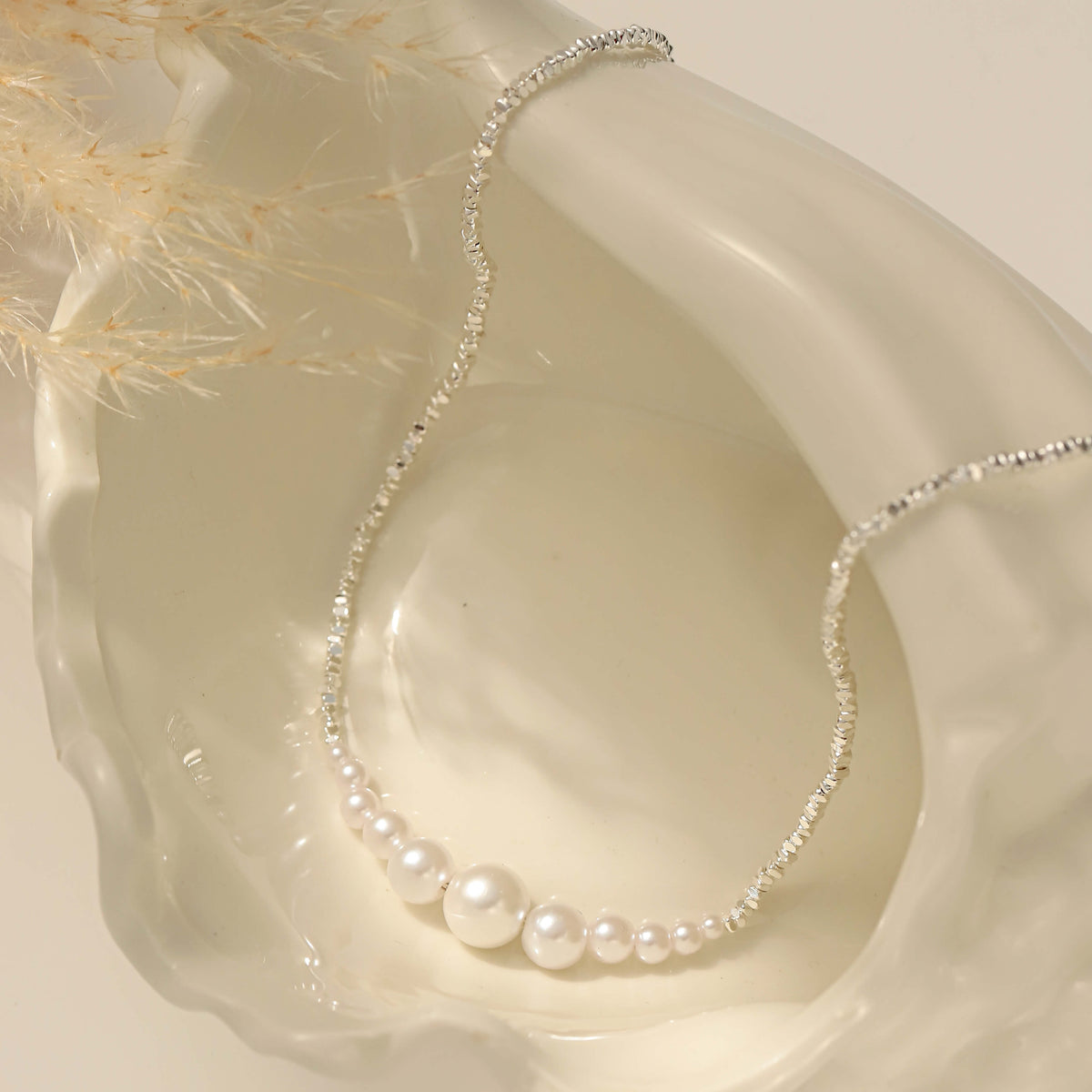 Pearl Bead Necklace – Silver