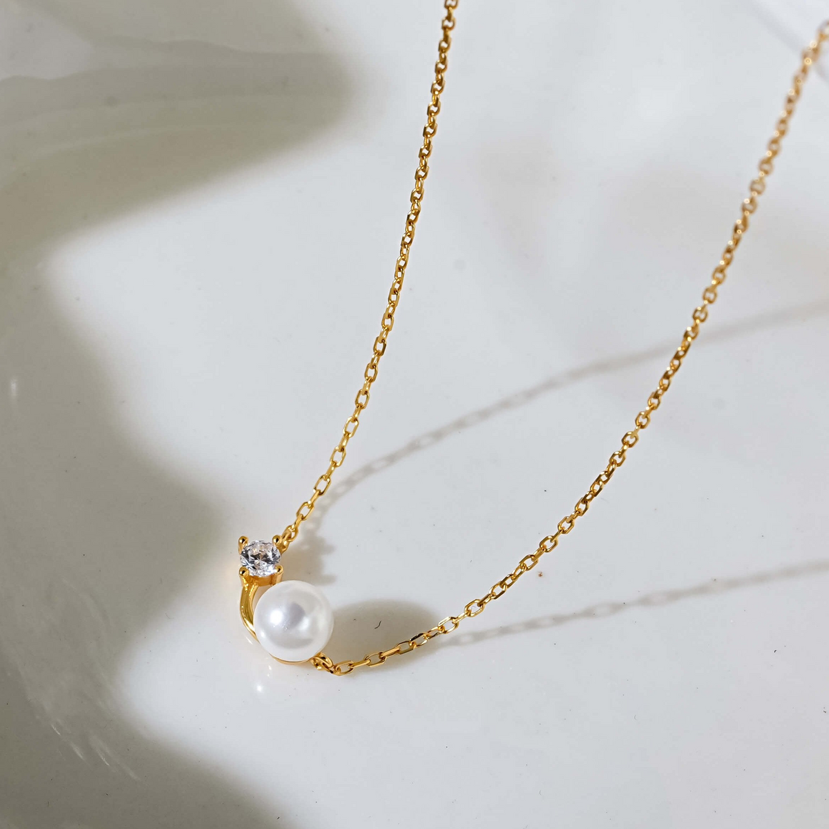 Single Pearl & CZ Necklace – Gold or Silver