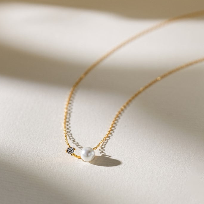 Single Pearl & CZ Necklace – Gold or Silver