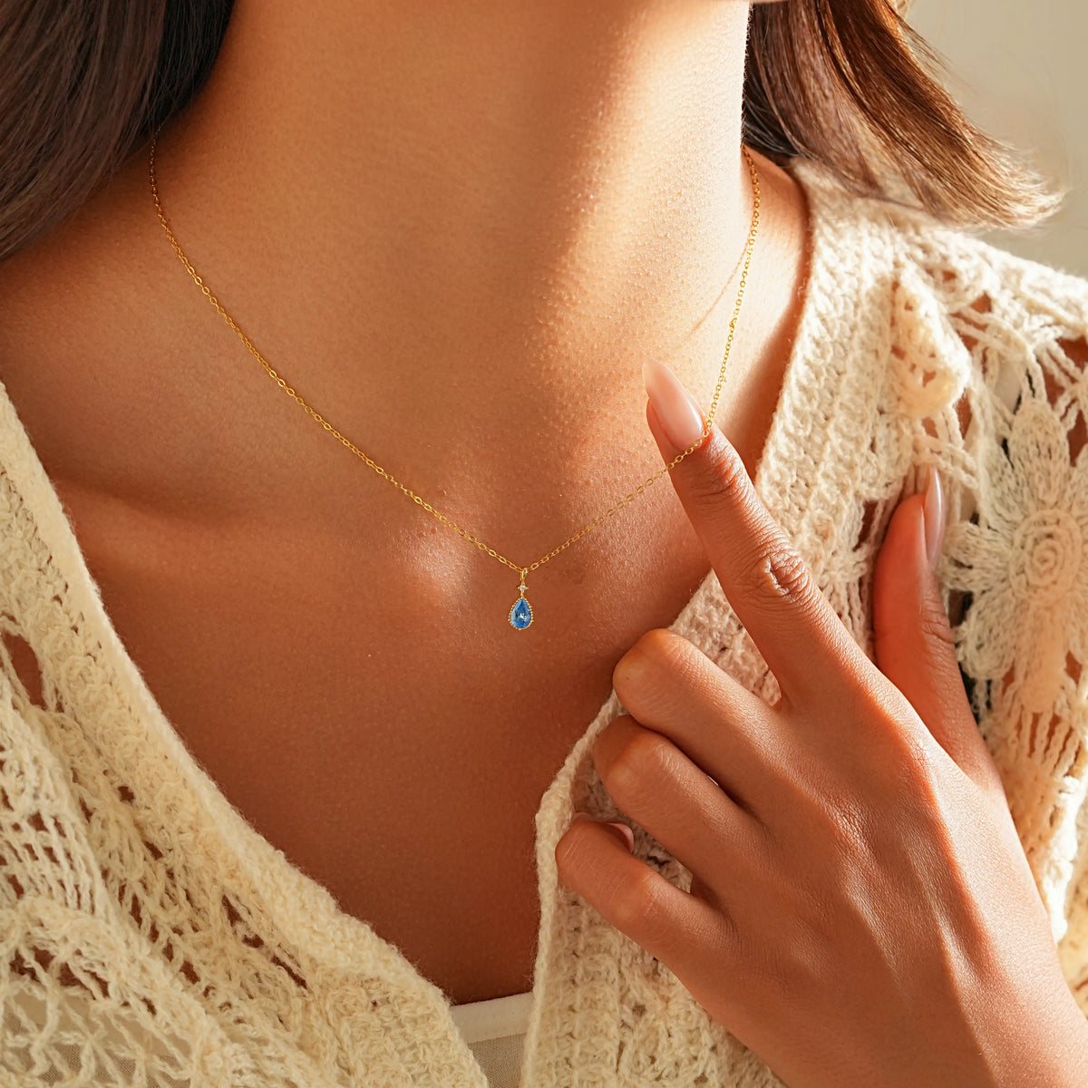 Teardrop Blue Topaz CZ Necklace – December Birthstone
